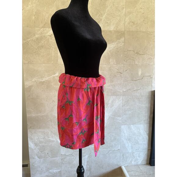 Farm Rio Red Pepper Belted Linen Skirt - XS Pink Paperbag High Waist Resortwear - Picture 9 of 15